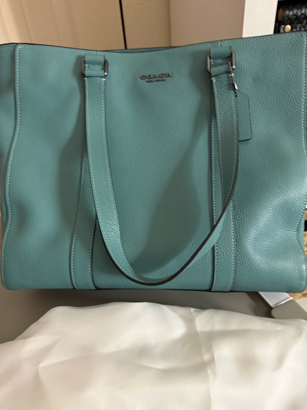 Coach Pebbled Leather Tote in Teal Blue-Green